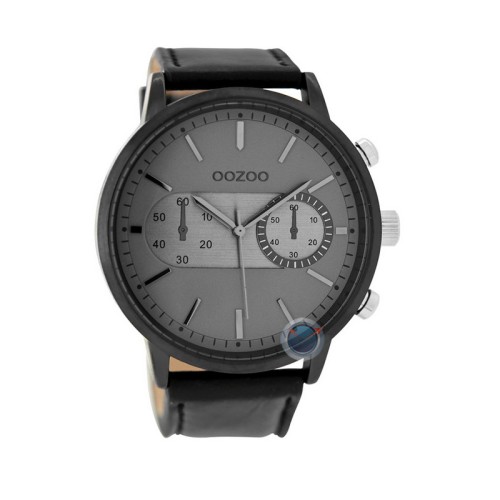 OOZOO Timepieces Ρολόι Μαυρο με Μαυρο Δερμάτινο Λουράκι και Γκρι Καντράν