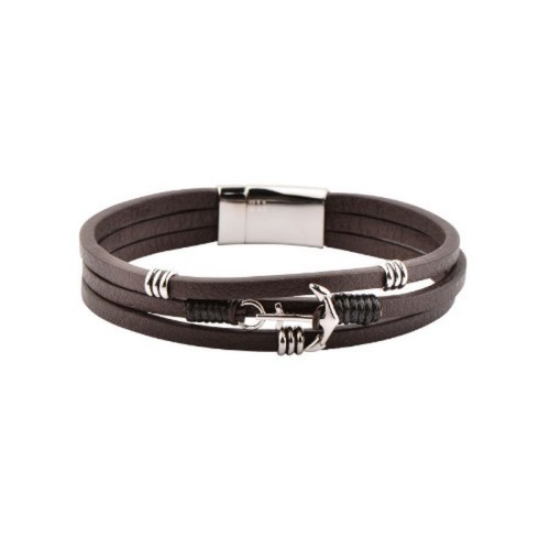 Βραχιόλι Ανδρικό US Polo ASSN Ασημί με Καφέ Δερμάτινο Λουράκι