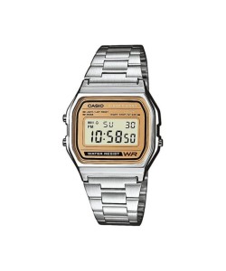 CASIO Vintage Ρολόι Ασημί με Μεταλλικό Μπρασελέ και Ψηφιακό Χρυσό Καντράν