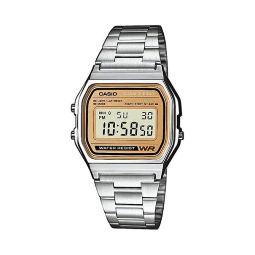 CASIO Vintage Ρολόι Ασημί με Μεταλλικό Μπρασελέ και Ψηφιακό Χρυσό Καντράν