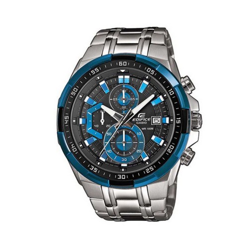 CASIO Edifice Ρολόι Ασημί με Μεταλλικό Μπρασελέ και Μαύρο και Μπλε Καντράν