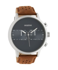 OOZOO Timepieces με καφέ δερμάτινο λουρί και σκούρο μπλέ καντράν