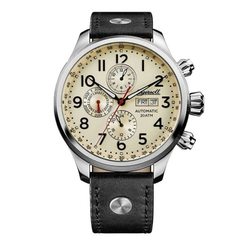 INGERSOLL The Delta Automatic Ρολόι Ασημί με Μαύρο Δερμάτινο Λουράκι και Μπεζ Καντράν