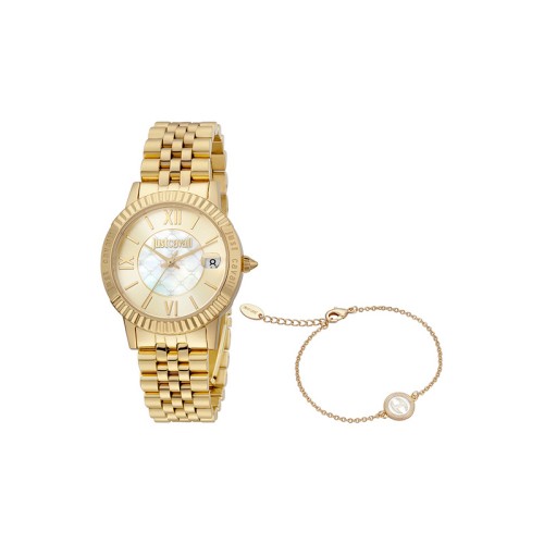 JUST CAVALLI Glam Ρολόι Χρυσό με Μεταλλικό Μπρασελέ και Χρυσό Καντράν