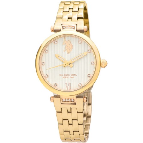U.S. POLO ASSN. Margot Crystals Ρολόι Χρυσό με Μεταλλικό Μπρασελέ και ΛευκΚαντράν