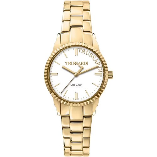 TRUSSARDI T-Bent Ρολόι Χρυσό με Μεταλλικό Μπρασελέ και Λευκό Καντράν