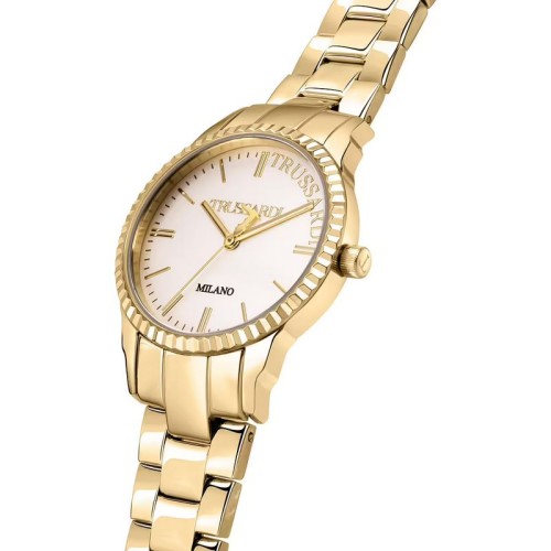 TRUSSARDI T-Bent Ρολόι Χρυσό με Μεταλλικό Μπρασελέ και Λευκό Καντράν