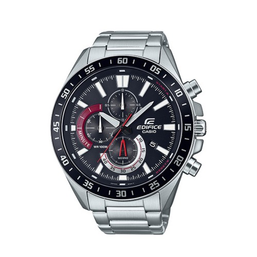 CASIO Edifice Ρολόι Ασημί με Μεταλλικό Μπρασελέ και Μαύρο Καντράν