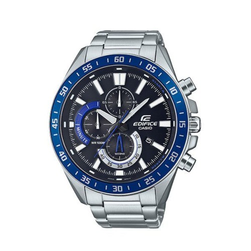 CASIO Edifice Ρολόι Ασημί με Μεταλλικό Μπρασελέ και Μπλέ με Μαύρο Καντράν