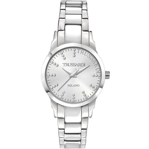 TRUSSARDI T-Bent Crystals Ρολόι Ασημί με Μεταλλικό Μπρασελέ και Ασημί Καντράν