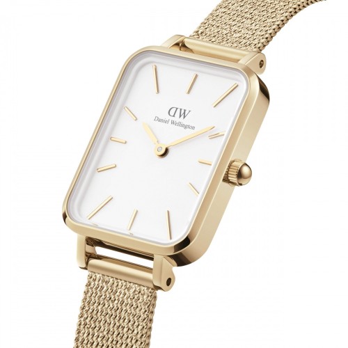 DANIEL WELLINGTON Quadro Pressed Evergold Ρολόι Χρυσό με Μεταλλικό Μπρασελέ και Λευκό Καντράν