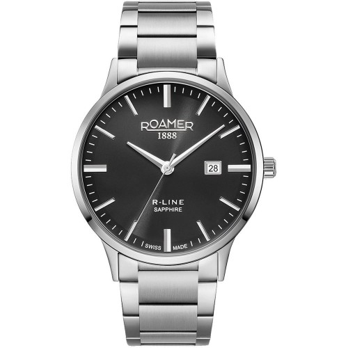 ROAMER R-Line Ρολόι Ασημί με Μεταλλικό Μπρασελέ και Μαύρο Καντράν