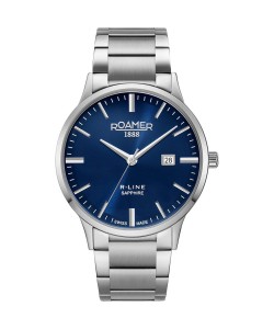 ROAMER R-Line Ρολόι Ασημί με Μεταλλικό Μπρασελέ και Μπλε Καντράν