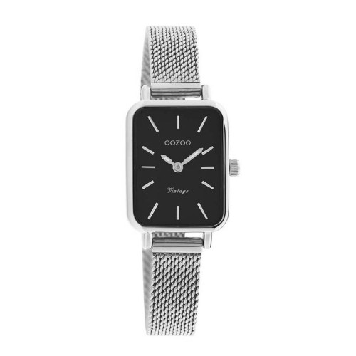 OOZOO Timepieces Ρολόι Ασημί με Μεταλλικό Μπρασελέ και Μαύρο Καντράν