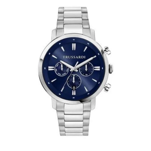Trussardi T-Couple Ρολόι Ασημί με Μεταλλικό Μπρασελέ και Μπλέ Καντράν
