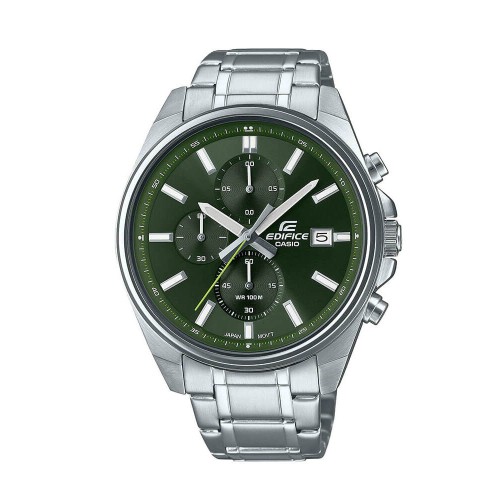 CASIO Edifice Ρολόι Ασημί με Μεταλλικό Μπρασελέ και Πράσινο Καντράν