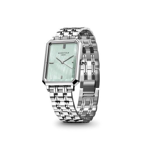 Rosefield Octagon XS Green Γυναικείο Ρολόι με Ασημί Μεταλλικό Μπρασελέ