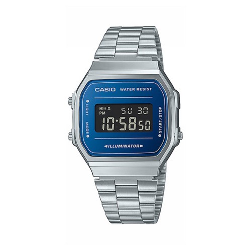 CASIO Vintage Ρολόι Ασημί με Μεταλλικό Μπρασελέ και Μπλε Καντράν