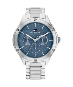 TOMMY HILFIGER Sport Ρολόι Ασημί με Χρυσό Μεταλλικό Μπρασελέ και Μπλέ Καντράν