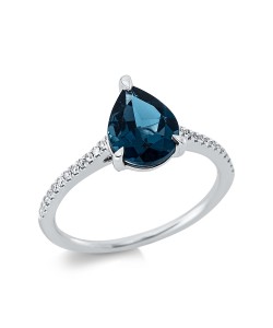 DIAMOND GROUP Δαχτυλίδι με Διαμάντια Brilliant & Μπλέ Τοπάζι London Blue από Λευκό Χρυσό 18 Καρατίων