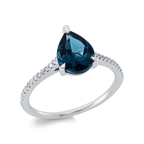 DIAMOND GROUP Δαχτυλίδι με Διαμάντια Brilliant & Μπλέ Τοπάζι London Blue από Λευκό Χρυσό 18 Καρατίων