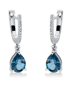 DIAMOND GROUP Σκουλαρίκια με Διαμάντια Brilliant & Μπλέ Τοπάζι London Blue από λευκό Χρυσό 18 Καρατίων