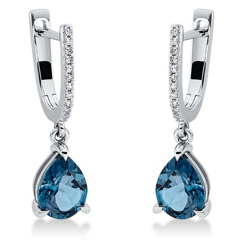 DIAMOND GROUP Σκουλαρίκια με Διαμάντια Brilliant & Μπλέ Τοπάζι London Blue από λευκό Χρυσό 18 Καρατίων