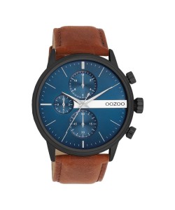 OOZOO Timepieces Ανδρικό ρολόι με μπλε καντράν και καφέ δερμάτνο λουράκι