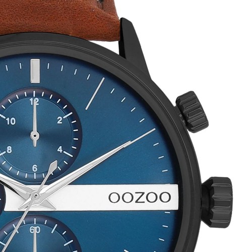 OOZOO Timepieces Ανδρικό ρολόι με μπλε καντράν και καφέ δερμάτνο λουράκι