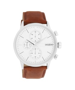 OOZOO Timepieces Ρολόι Μπαταρίας με Λευκό καντράν και Καφέ Δερμάτινο Λουράκι