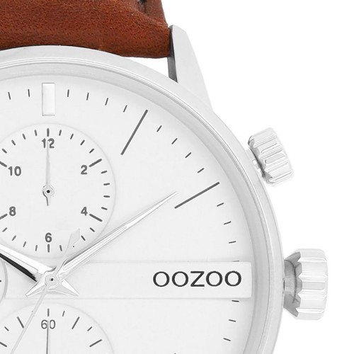 OOZOO Timepieces Ρολόι Μπαταρίας με Λευκό καντράν και Καφέ Δερμάτινο Λουράκι