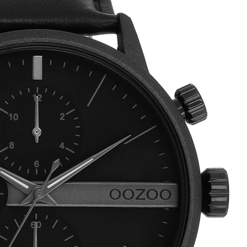 OOZOO Timepieces Ανδρικό ρολόι με μαύρο καντράν και μαύρο δερμάτινο λουράκι