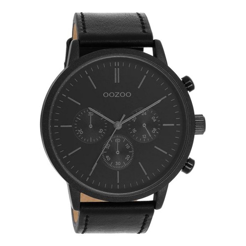 OOZOO Timepieces Ανδρικό ρολόι με μαύρο καντράν και μαύρο δερμάτινο λουράκι