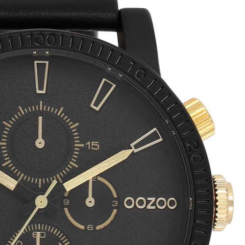 OOZOO Timepieces Ρολόι Μαύρο με Δερμάτινο Λουράκι και Μαύρο Καντράν