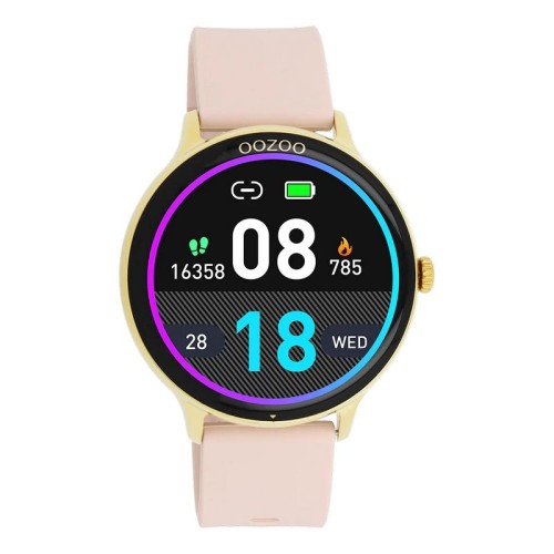 OOZOO Ρολόι Smartwatch με ψηφιακό καντράν και ροζ λουράκι από καουτσούκ.