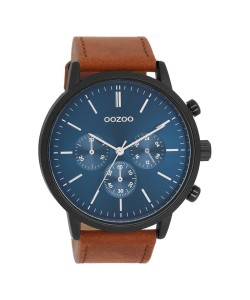 OOZOO Timepieces Ανδρικό ρολόι με μπλε καντράν και καφέ δερμάτινο λουράκι