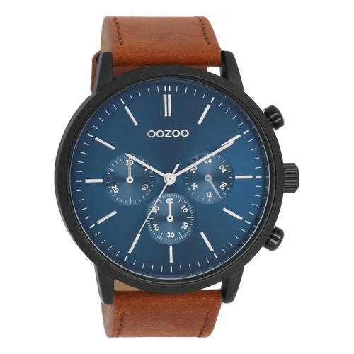 OOZOO Timepieces Ανδρικό ρολόι με μπλε καντράν και καφέ δερμάτινο λουράκι