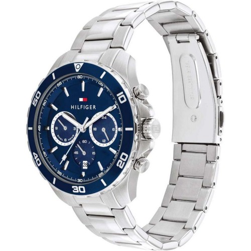 TOMMY HILFIGER Sport Dual Time Ρολόι Ασημί με Μεταλλικό Μπρασελέ και Μπλέ Καντράν