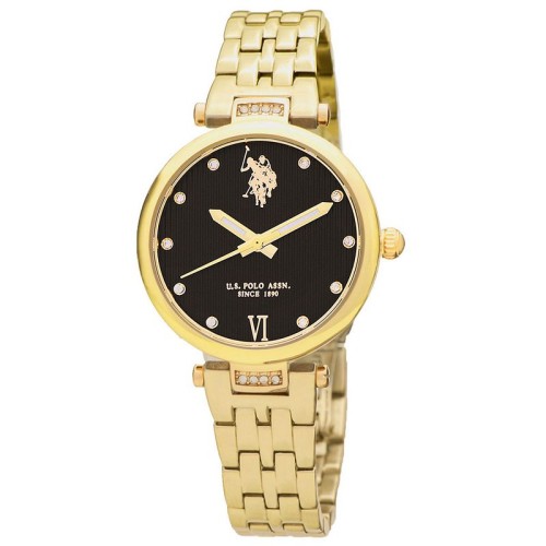 U.S. POLO ASSN. Margot Crystals Ρολόι Χρυσό με Μεταλλικό Μπρασελέ και Μαύρο Καντράν