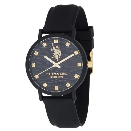 U.S. POLO ASSN. Lucy Crystal Ρολόι Μαύρο με Λουράκι από Καουτσούκ και Μαύρο Καντράν
