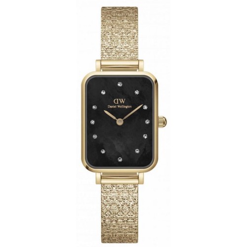 DANIEL WELLINGTON Quadro Pressed Piano Lumine Ρολόι Χρυσό με Μεταλλικό Μπρασελέ και Μαύρο Καντράν