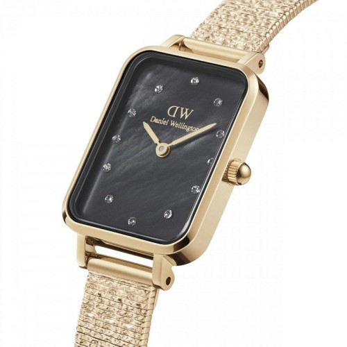 DANIEL WELLINGTON Quadro Pressed Piano Lumine Ρολόι Χρυσό με Μεταλλικό Μπρασελέ και Μαύρο Καντράν