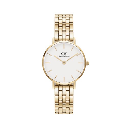 DANIEL WELLINGTON Petite 5-Link Evergold Ρολόι Χρυσό με Μεταλλικό Μπρασελέ και Λευκό Καντράν