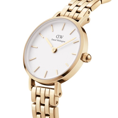 DANIEL WELLINGTON Petite 5-Link Evergold Ρολόι Χρυσό με Μεταλλικό Μπρασελέ και Λευκό Καντράν