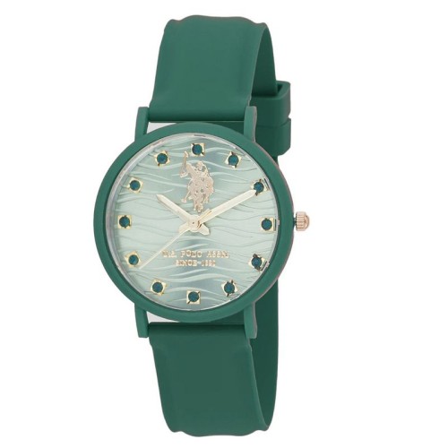 U.S. POLO ASSN. Lucy Crystal Ρολόι Πράσινο με Λουράκι από Καουτσούκ και Πράσινο Καντράν
