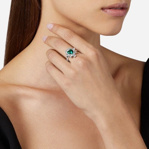 CHIARA FERRAGNI Emerald Crystals J19AWJ21016 Ασημένιο Δαχτυλίδι Καρδιά Με Άσπρες και Πράσινη διαφανείς πέτρες.