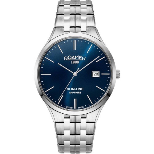 ROAMER Slim Line Ρολόι Ασημί με Μεταλλικό Μπρασελέ και Μπλε Καντράν