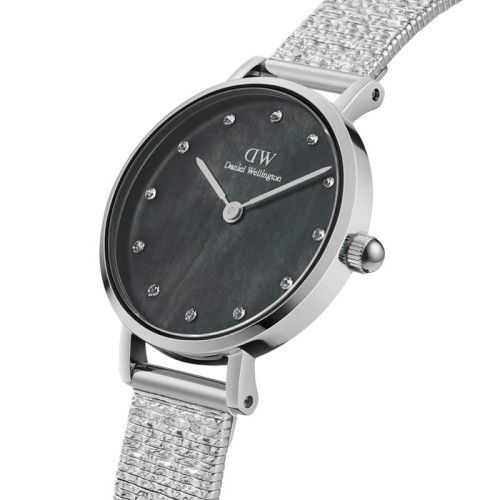 DANIEL WELLINGTON Petite Lumine Pressed Piano Ρολόι Ασημί με Μεταλλικό Μπρασελέ και Μαύρο Καντράν