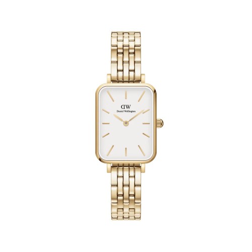 DANIEL WELLINGTON Quadro 5-Link Ρολόι Χρυσό με Μεταλλικό Μπρασελέ και Λευκό Καντράν