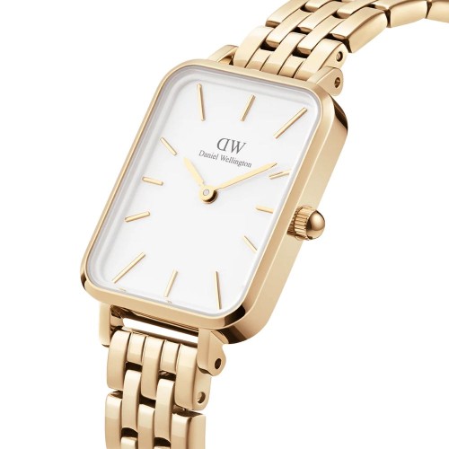 DANIEL WELLINGTON Quadro 5-Link Ρολόι Χρυσό με Μεταλλικό Μπρασελέ και Λευκό Καντράν